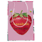 Erster Geburtstag Baby 1. Strawberry Niedlich Mittlere Geschenktüte (Vorderseite)