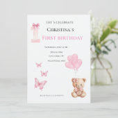 Erster Geburtstag Baby Mädchen Einladung (Stehend Vorderseite)
