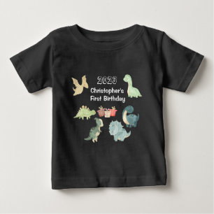Erster Geburtstag Baby Watercolor Niedlich Dinosau Baby T-shirt