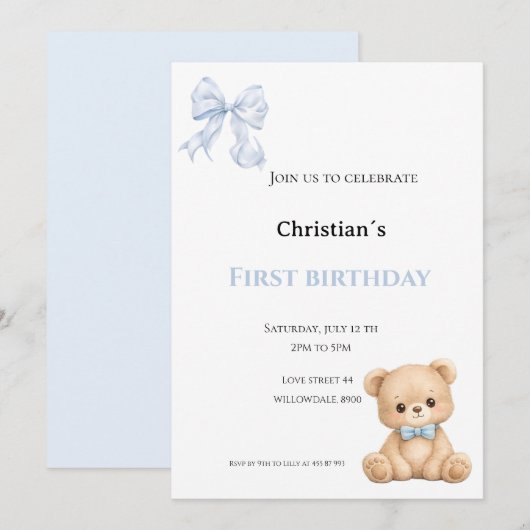 Erster Geburtstag Babyjunge Einladung (Vorne/Hinten)