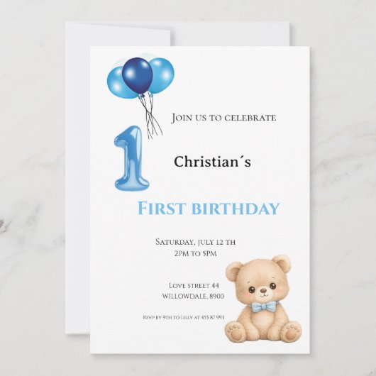 Erster Geburtstag Babyjunge Einladung (Vorderseite)