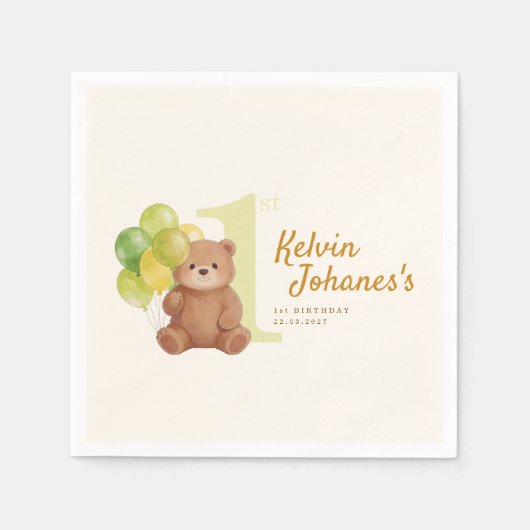 Erster Geburtstag Beary Serviette (Vorderseite)