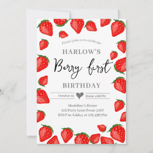 Erster Geburtstag Berry Girl Niedliche Erdbeeren 1 Einladung