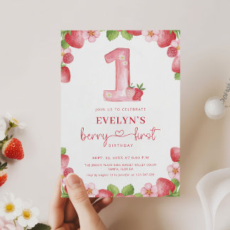 Erster Geburtstag Berry Pink Aquarell 1. Geburtsta Einladung