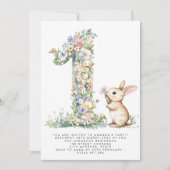 Erster Geburtstag Blumenstrauß Einladung & Bunny E (Vorderseite)