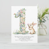 Erster Geburtstag Blumenstrauß Einladung & Bunny E (Stehend Vorderseite)