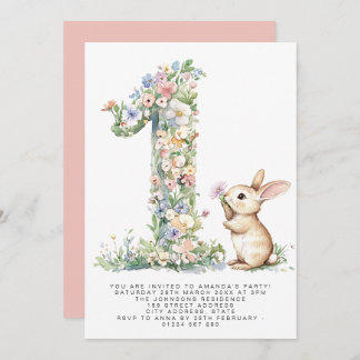 Erster Geburtstag Blumenstrauß Einladung & Bunny E