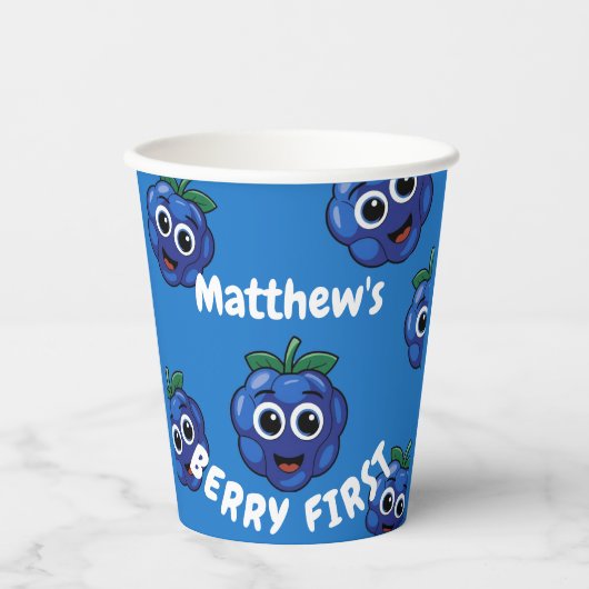 Erster Geburtstag Boy Blue Berry 1. Pappbecher (Vorderseite)