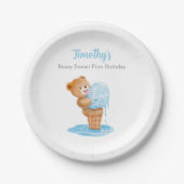 Erster Geburtstag Boy Teddy Bear Ice Creme Pappteller (Vorderseite)