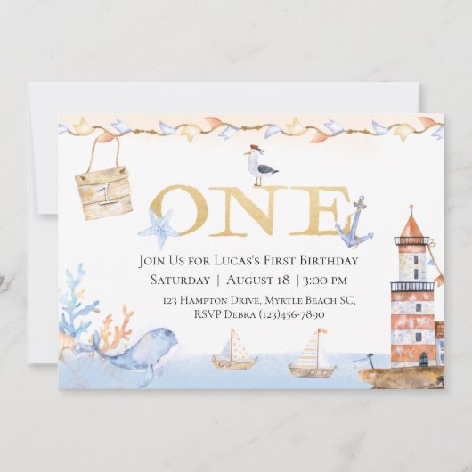 Erster Geburtstag Boys Nautical Blue Lighthouse (Vorderseite)