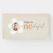 Erster Geburtstag daisboho retro terracotta natürl Banner (Horizontal)