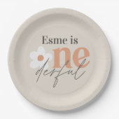 Erster Geburtstag daisboho retro terracotta natürl Pappteller (Vorderseite)