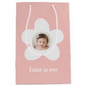 Erster Geburtstag daisly boho Retro rosa Mittlere Geschenktüte (Vorderseite)