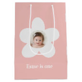 Erster Geburtstag daisly boho Retro rosa Mittlere Geschenktüte (Rückseite)