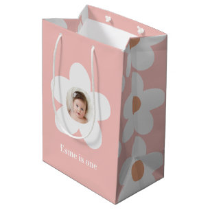 Erster Geburtstag daisly boho Retro rosa Mittlere Geschenktüte