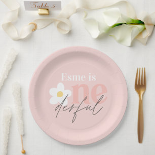 Erster Geburtstag daisy boho Retro mädchenhaft pin Pappteller