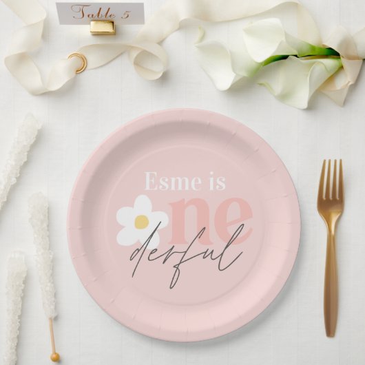 Erster Geburtstag daisy boho Retro mädchenhaft pin Pappteller (Hochzeit)