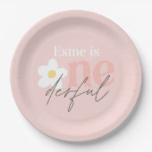 Erster Geburtstag daisy boho Retro mädchenhaft pin Pappteller (Vorderseite)