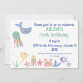 Erster Geburtstag der niedlichen Unterwasserwelt Einladung (Vorderseite)