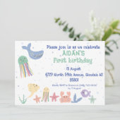 Erster Geburtstag der niedlichen Unterwasserwelt Einladung (Stehend Vorderseite)