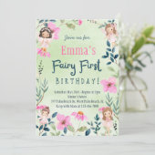 Erster Geburtstag der verzauberten Wald-Fairy Einladung (Stehend Vorderseite)