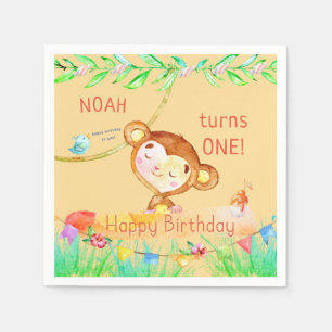 Erster Geburtstag des niedlichen Affen Serviette