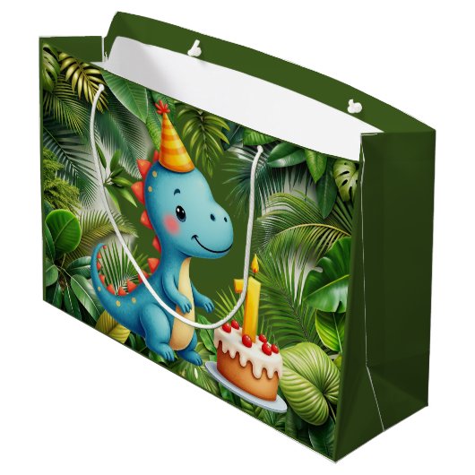 Erster Geburtstag Dino Große Geschenktüte (Rückseite Schrägansicht)