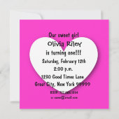 Erster Geburtstag EIN jähriges Mädchen-Rosa spielt Einladung (Rückseite)