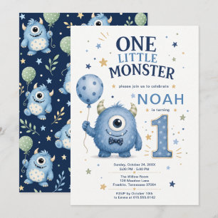Erster Geburtstag eines kleinen Monsterjungen Einladung