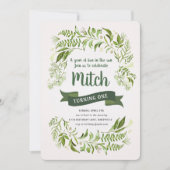 Erster Geburtstag Einladung Grün Banner Natur (Vorderseite)