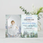 Erster Geburtstag Einladung zum Winterwald (Stehend Vorderseite)