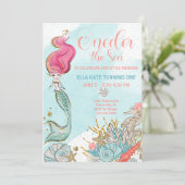 Erster Geburtstag Eins der Meerjungfrau Geburtstag Einladung (Stehend Vorderseite)