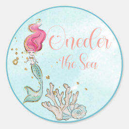 Erster Geburtstag Eins der Meerjungfrau Geburtstag Runder Aufkleber