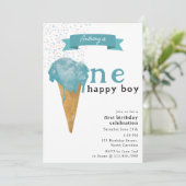 Erster Geburtstag Eins Happy Blue Ice Creme Einladung (Stehend Vorderseite)