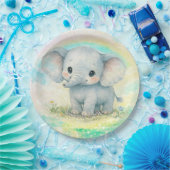 Erster Geburtstag Elefant Regenbogen Rosa Pastell Pappteller (Party)