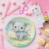 Erster Geburtstag Elefant Regenbogen Rosa Pastell Pappteller (Party)