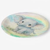Erster Geburtstag Elefant Regenbogen Rosa Pastell Pappteller (Schrägansicht)