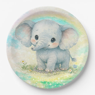Erster Geburtstag Elefant Regenbogen Rosa Pastell Pappteller