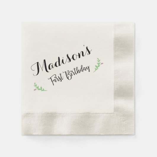 Erster Geburtstag Floral Napkin Serviette (Vorderseite)