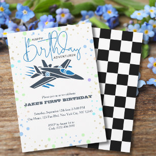 Erster Geburtstag Flugzeug Düsenjäger Junge Blau S Einladung