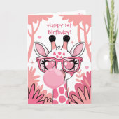 Erster Geburtstag Giraffe Rosa Blase Süß Lustig  Karte (Vorderseite)