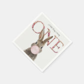 Erster Geburtstag Hase bläst rosa Kaugummi-Blase Serviette (Ecke)