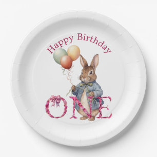 Erster Geburtstag Hase Farbige Ballons Pappteller