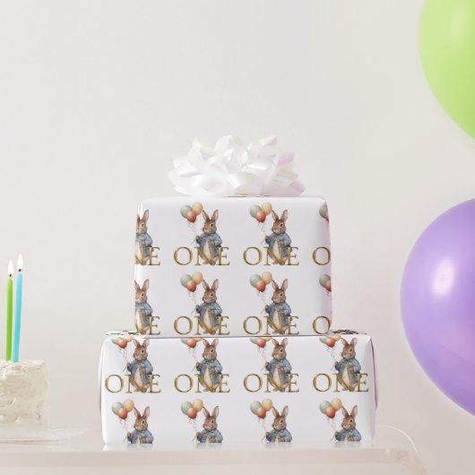 Erster Geburtstag Hase mit Ballons  Geschenkpapier (Partygeschenke)