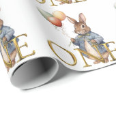 Erster Geburtstag Hase mit Ballons  Geschenkpapier (Rolleneckpunkt)