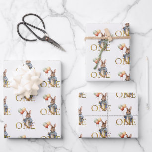 Erster Geburtstag Hase mit Luftballons  Geschenkpapier Set