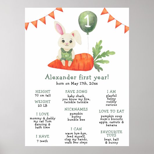 Erster Geburtstag Hasen-Meilenstein-Geburtstag Poster (Vorne)