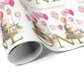 Erster Geburtstag Igel mit rosa Ballons Geschenkpapier (Rolleneckpunkt)