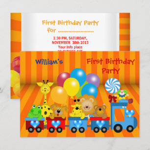 Erster Geburtstag Junge 1. Zug Zoo Tiere Party Einladung