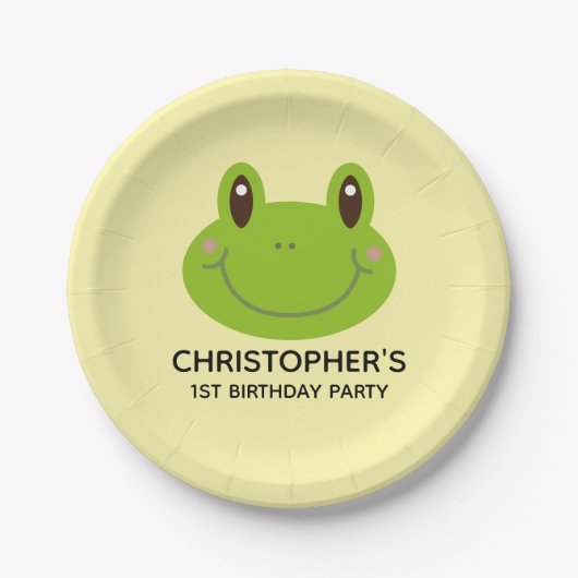 Erster Geburtstag Kinder Party Frosch Thema Pappteller (Vorderseite)